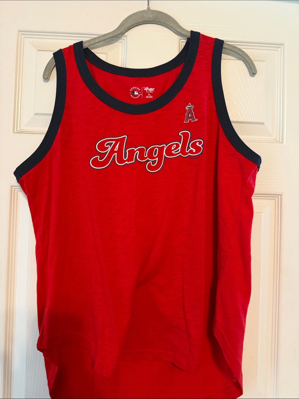 Angels Kids Red Tank Top with Navy Trim and Script Logo